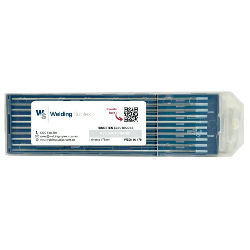 Tungsten 0.8% Zirconiated Electrode 1.6 x 175mm in a pack of 10 from Welding Suplex.