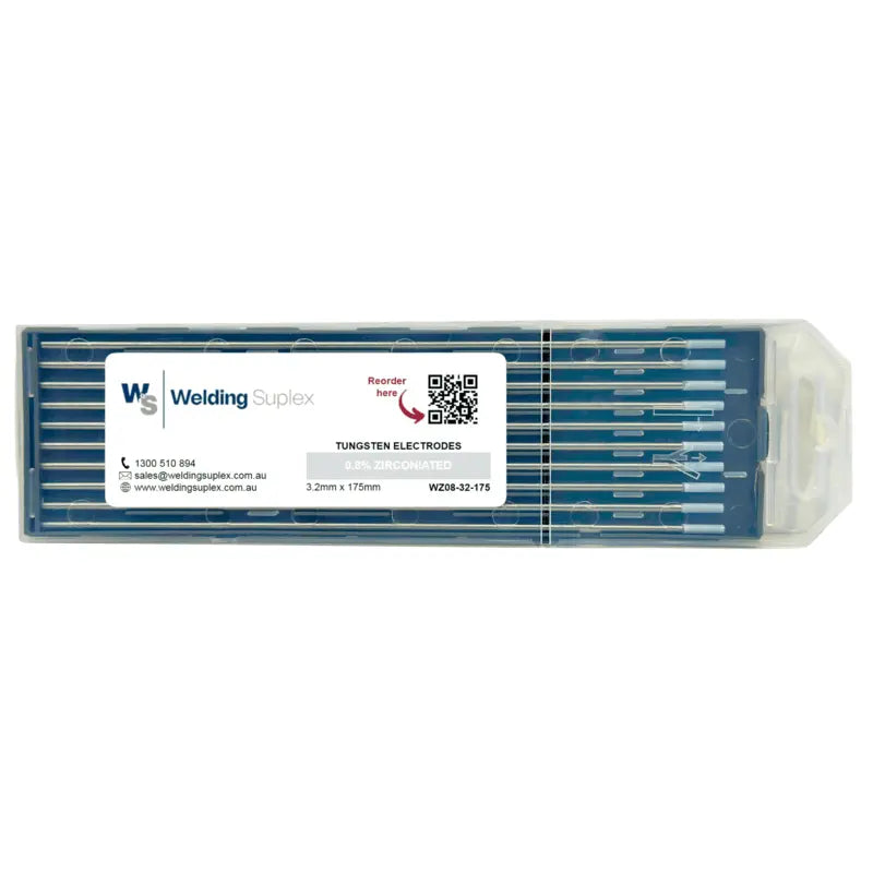 Tungsten 0.8% Zirconiated Electrode 3.2 x 175mm in a pack of 10 from Welding Suplex.